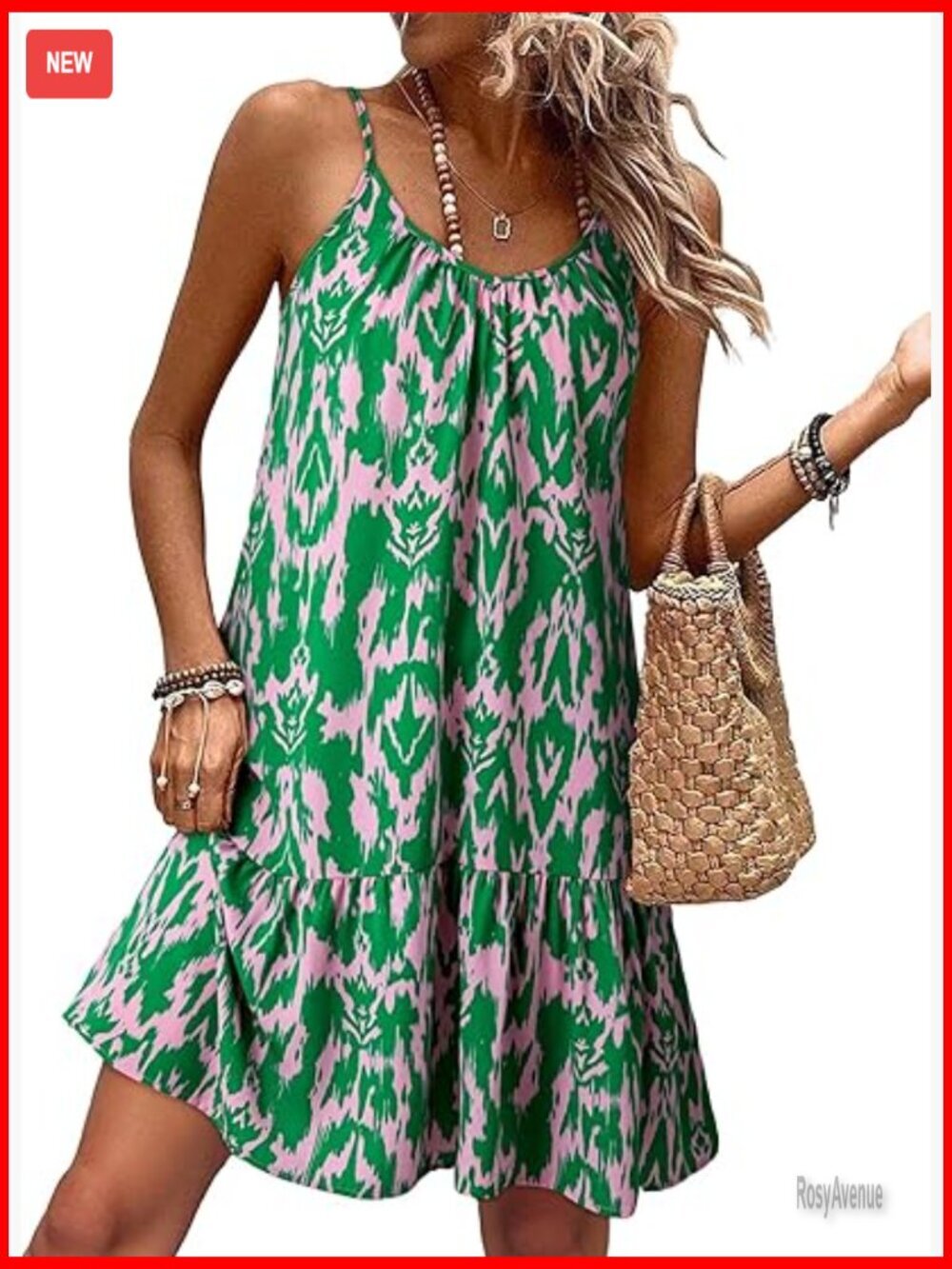 Spaghetti Strap V-Neck Smocked Boho Flowy Summer Dress Loose Fit